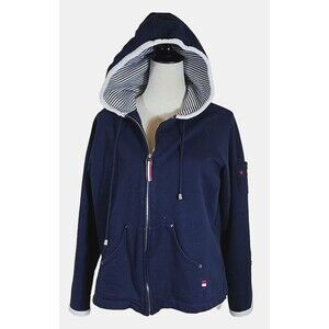Norton Studio Women's Navy, Red, White Nautical Zip Up Hoodie Jacket, Size Large